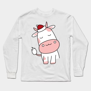 Cow Reindeer Hat Santa Christmas Lights Long Sleeve T-Shirt